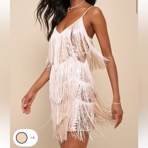 Get in the Groove Champagne Sequin Fringe Bodycon Dress